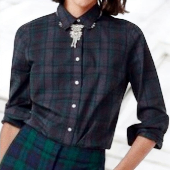 J. Crew ‘Slim Stretch Perfect Button-Down Shirt’ in “Black Watch Tartan” Size 10 - Picture 2 of 16
